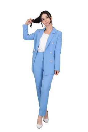 کت و شلوار آبی زنانه یقه کتی ÖNDER ÖZSOY - کد 837236108