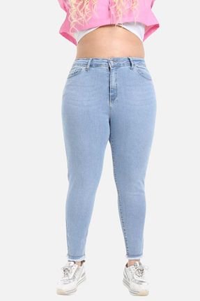 شلوار جین سایز بزرگ آبی زنانه پاچه تنگ CEDY DENIM - کد 111856727