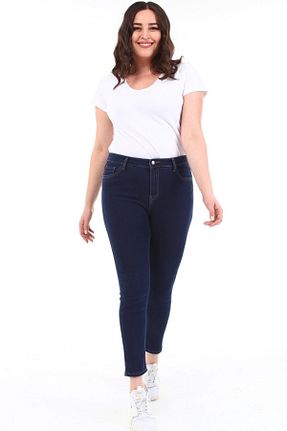شلوار جین سایز بزرگ آبی زنانه پاچه تنگ CEDY DENIM - کد 225902652