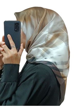روسری بژ کرپ ساتن ابریشم Aker - کد 858943374