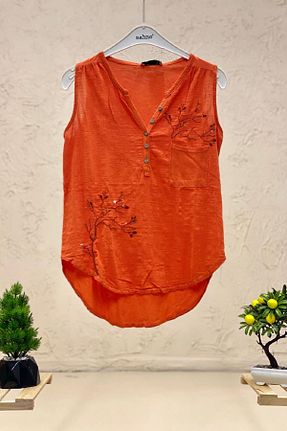 بلوز نارنجی زنانه رگولار sahnemoda - کد 734437882