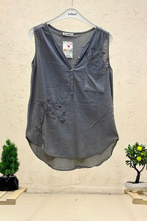 بلوز طوسی زنانه ساده sahnemoda - کد 858954378