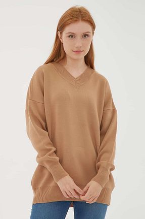 پلیور قهوه ای زنانه اورسایز Fashion Friends - کد 755268074