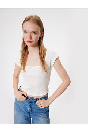 تیشرت نباتی زنانه یقه مربعی Koton - کد 840181515