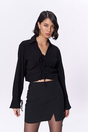 پیراهن مشکی زنانه یقه پیراهنی Quzu - کد 855479089