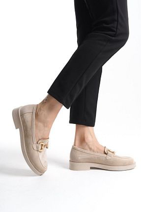 کفش لوفر بژ زنانه چرم خالص GNS Shoes - کد 858978954