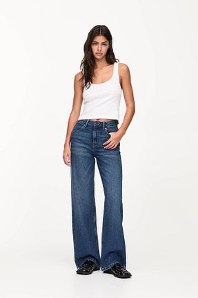 شلوار جین آبی زنانه پاچه گشاد Pull & Bear - کد 847836446