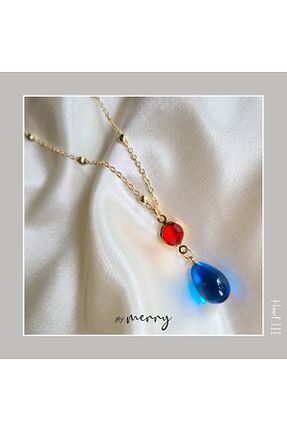 گردنبند جواهر آبی زنانه شیشه by Merry - کد 848814302