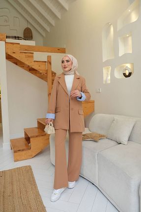 ست بالاتنه و پائین تنه قهوه ای زنانه بافتنی lurex moda - کد 813675985