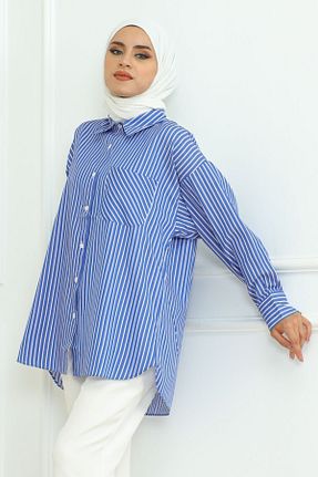 پیراهن حجاب آبی زنانه اورسایز Eliva - کد 849103485