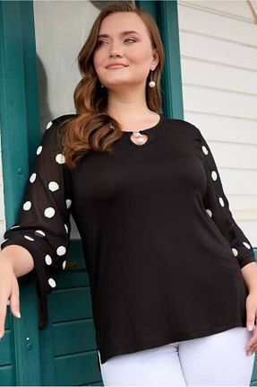 بلوز سایز بزرگ مشکی زنانه سایز بزرگ FOR ESRA BIG TREND - کد 835185820