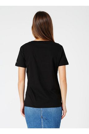تیشرت مشکی زنانه یقه هفت Fabrika - کد 81838738