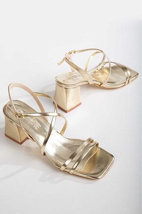 صندل طلائی زنانه پاشنه ضخیم S.N.S SHOES Moda Ayağınızda - کد 839099204