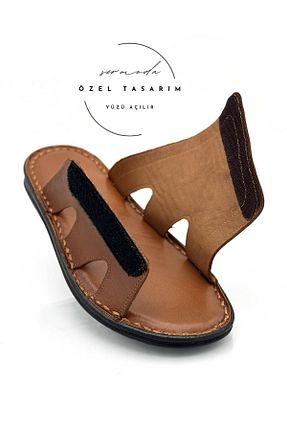 دمپائی قهوه ای مردانه چرم خالص sermoda - کد 846009777