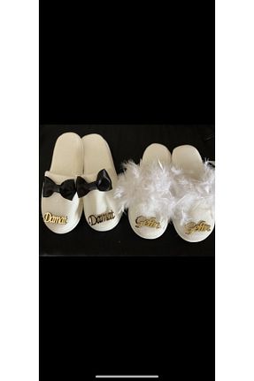 دمپائی خانگی سفید زنانه پاشنه کوتاه (1 - 4 سانتی متر) lilyum butik - کد 262804247