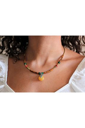 گردنبند جواهر رنگی زنانه سنگ dela otantik - کد 859048151