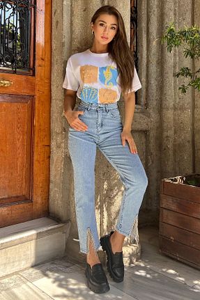 شلوار آبی زنانه پارچه GÜLSELİ - کد 859095438