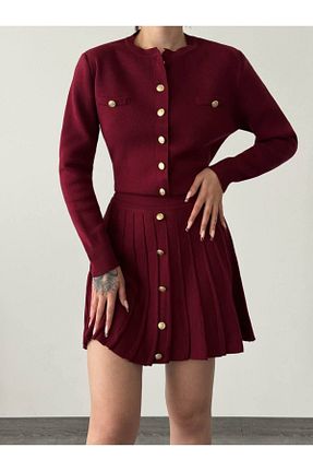 ست بالاتنه و پائین تنه زرشکی زنانه تریکو Abalı - کد 822939491