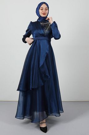 لباس مجلسی حجاب سرمه ای زنانه یقه ماهیگیر giz astore - کد 746951295
