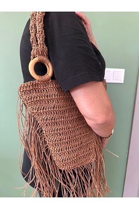 کیف دوشی خاکی زنانه حصیر SassyBags - کد 859326881