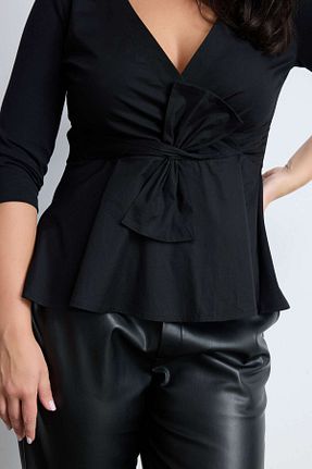 بلوز سایز بزرگ مشکی زنانه رگولار LUOKK - کد 859161404