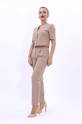 کت و شلوار طوسی زنانه یقه کتی ÖNDER ÖZSOY - کد 857523885