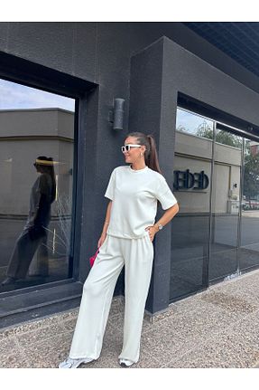 ست بالاتنه و پائین تنه سفید زنانه بافتنی MODA - کد 859448403