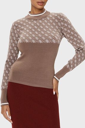 پلیور قهوه ای زنانه طرح دار Guess - کد 788435557