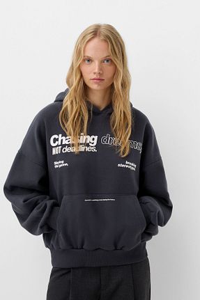 سوئیشرت طوسی زنانه طرح دار Bershka - کد 859264209