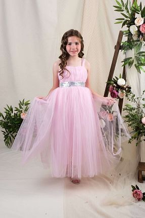 لباس مجلسی و فارغ التحصیلی صورتی بچه گانه توری KT PERA BABY - کد 353499455