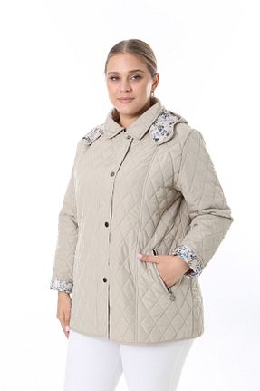 کاپشن سایز بزرگ بژ زنانه Kazak TUTveAL Collection - کد 859106770