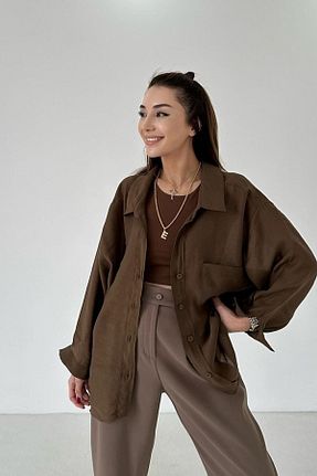 پیراهن قهوه ای زنانه اورسایز ELLEGANT - کد 715756622