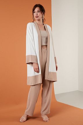 ست بالاتنه و پائین تنه بژ زنانه بافتنی Lela - کد 323532145