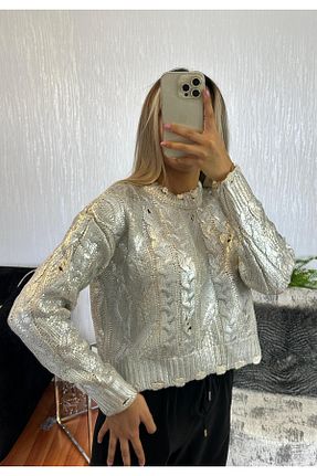 پلیور رنگی زنانه Varaklı SHINE STYLE - کد 858433907
