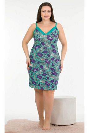 لباس شب سایز بزرگ سبز زنانه طرح دار Cooqpoo - کد 847299771