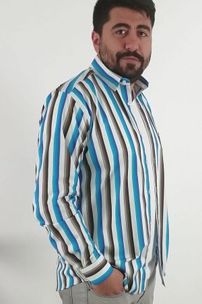 پیراهن سایز بزرگ فیروزه ای مردانه رگولار TOUSUS - کد 59335606