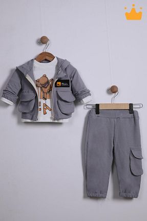 ست بالاتنه و پائین تنه طوسی بچه گانه بافتنی Babyhola - کد 793297262