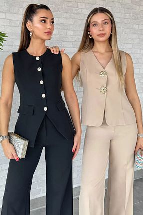ست بالاتنه و پائین تنه مشکی زنانه بافتنی GÜLSELİ - کد 859094267