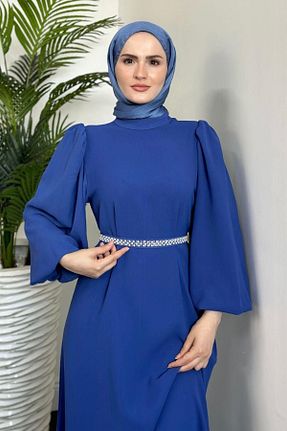 لباس مجلسی سرمه ای زنانه یقه گرد کرپ آستین استاندارد رگولار کد 845448341