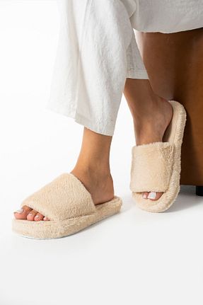 دمپائی خانگی بژ زنانه مخملی star shoes - کد 859472140