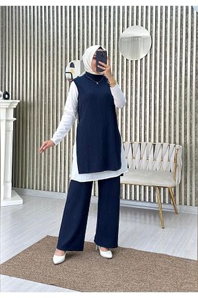 ست بالاتنه و پائین تنه سرمه ای زنانه بافت Moda Krash - کد 859395565