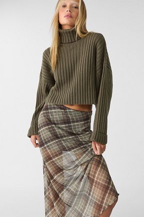 پلیور خاکی زنانه ساده Stradivarius - کد 859592628