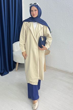 ترنچکت بژ زنانه پنبه پلی استر lurex moda - کد 859780357