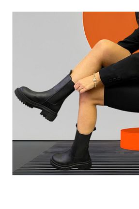 بوت / نیم بوت مشکی زنانه چرم مصنوعی POLENS - کد 859801020