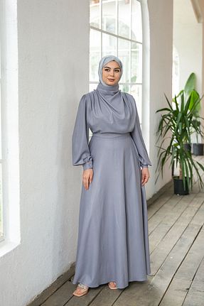 لباس مجلسی حجاب طوسی زنانه یقه دوچرخه ModaMerve - کد 859597270
