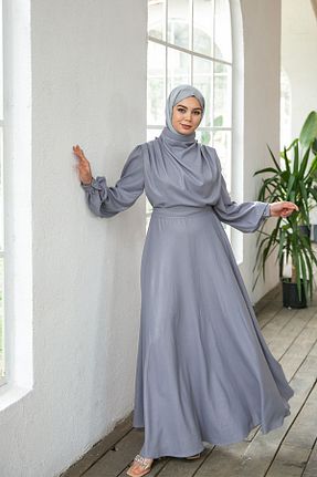 لباس مجلسی حجاب طوسی زنانه یقه دوچرخه ModaMerve - کد 859597270