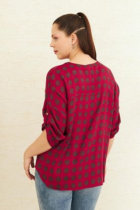 بلوز سایز بزرگ زرشکی زنانه Straight Curly - کد 719094937