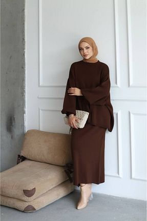 ست بالاتنه و پائین تنه قهوه ای زنانه تریکو Buklemoda - کد 859593457