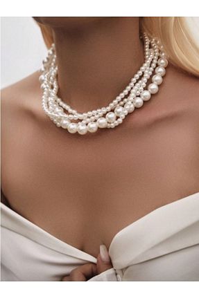گردنبند جواهر سفید زنانه مروارید SHİNELİZE - کد 859589890