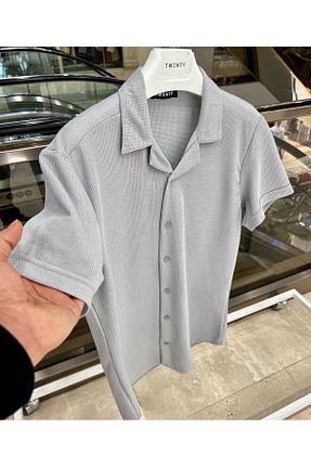 پیراهن طوسی مردانه تنگ LC Waikiki - کد 859647391